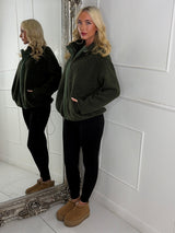 Teddy Zip Up Fleece Jacket - Khaki