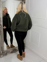 Teddy Zip Up Fleece Jacket - Khaki