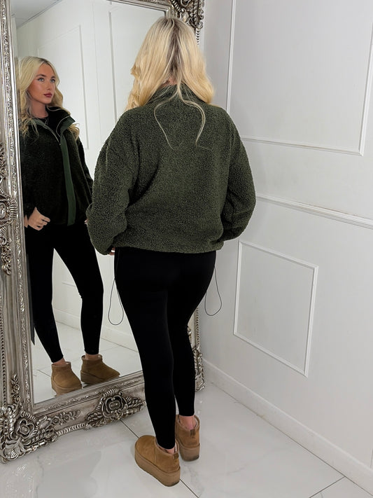 Teddy Zip Up Fleece Jacket - Khaki