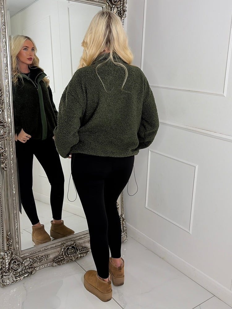Teddy Zip Up Fleece Jacket - Khaki