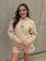 Miskyra Embroidered Hoodie & Shorts Set - Stone