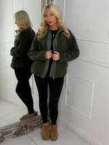 Teddy Zip Up Fleece Jacket - Khaki