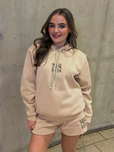 Miskyra Embroidered Hoodie & Shorts Set - Stone