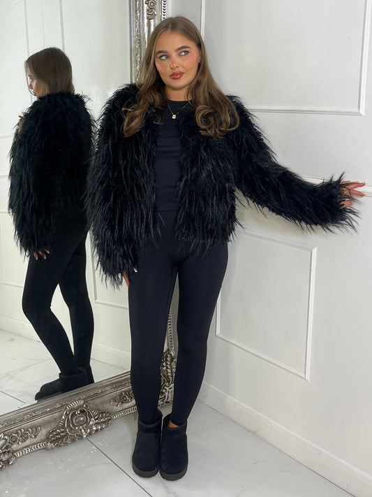 Shaggy Faux Fur Jacket - Black