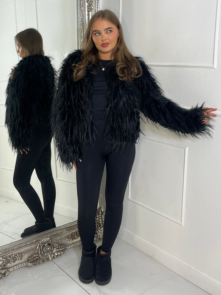 Shaggy Faux Fur Jacket - Black