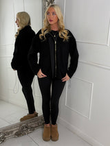 Teddy Zip Up Fleece Jacket - Black