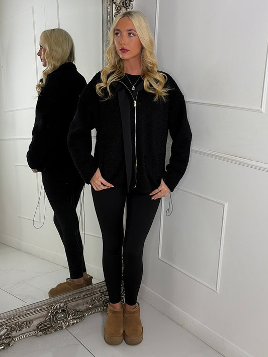 Teddy Zip Up Fleece Jacket - Black