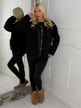 Teddy Zip Up Fleece Jacket - Black