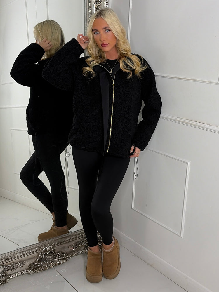Teddy Zip Up Fleece Jacket - Black