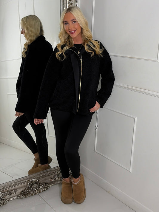 Teddy Zip Up Fleece Jacket - Black