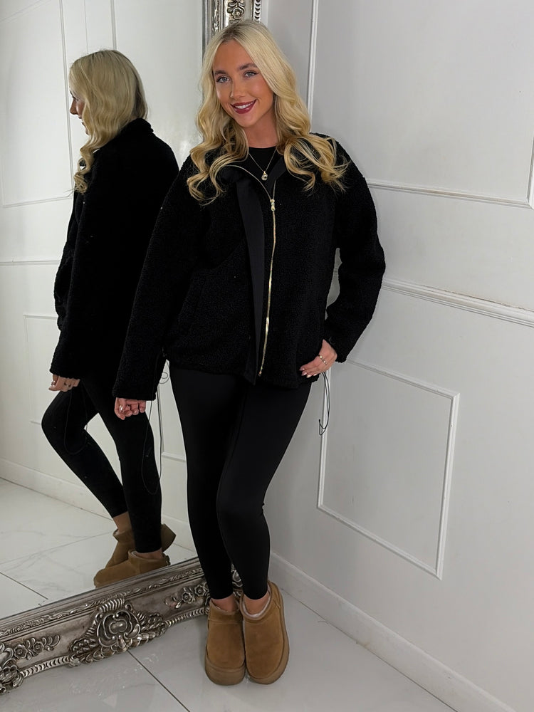 Teddy Zip Up Fleece Jacket - Black