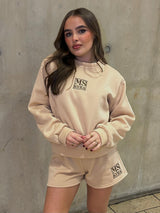 Miskyra Embroidered Sweatshirt & Shorts Set - Stone