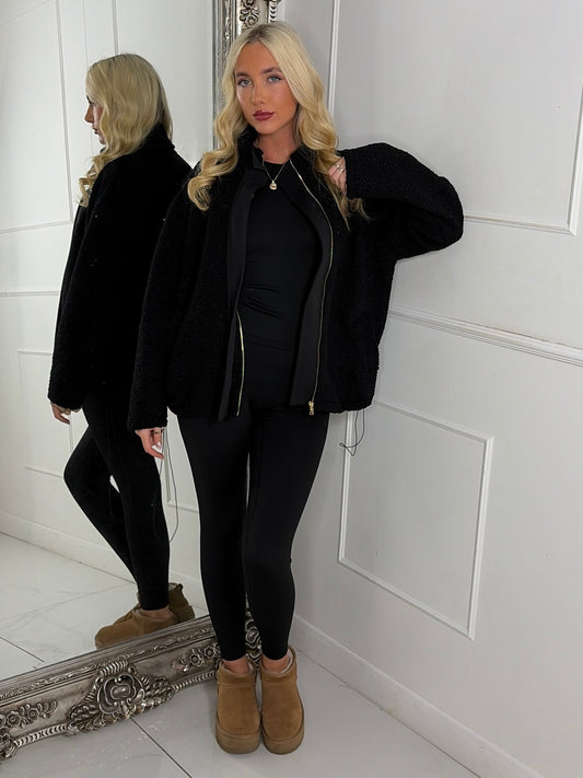 Teddy Zip Up Fleece Jacket - Black