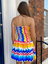 Strapless Gypsy Skirt Dress - Blue/Yellow ZigZag Print