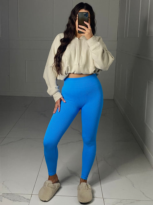 Seamless Ribbed Leggings - Baby Blue