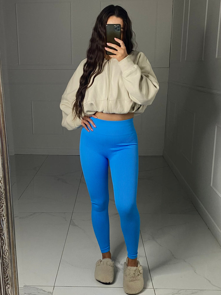 Seamless Ribbed Leggings - Baby Blue