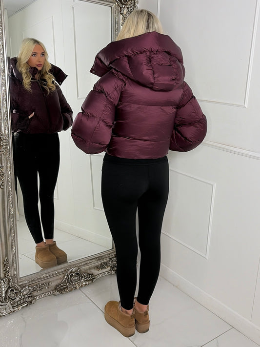 Puffer Coat With Detachable Hood - Wine