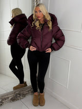 Puffer Coat With Detachable Hood - Wine