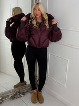 Puffer Coat With Detachable Hood - Wine