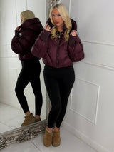Puffer Coat With Detachable Hood - Wine
