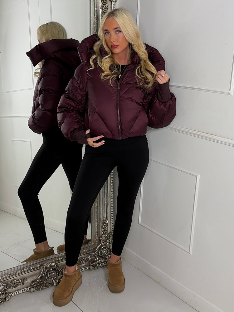 Puffer Coat With Detachable Hood - Wine