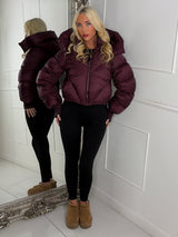 Puffer Coat With Detachable Hood - Wine