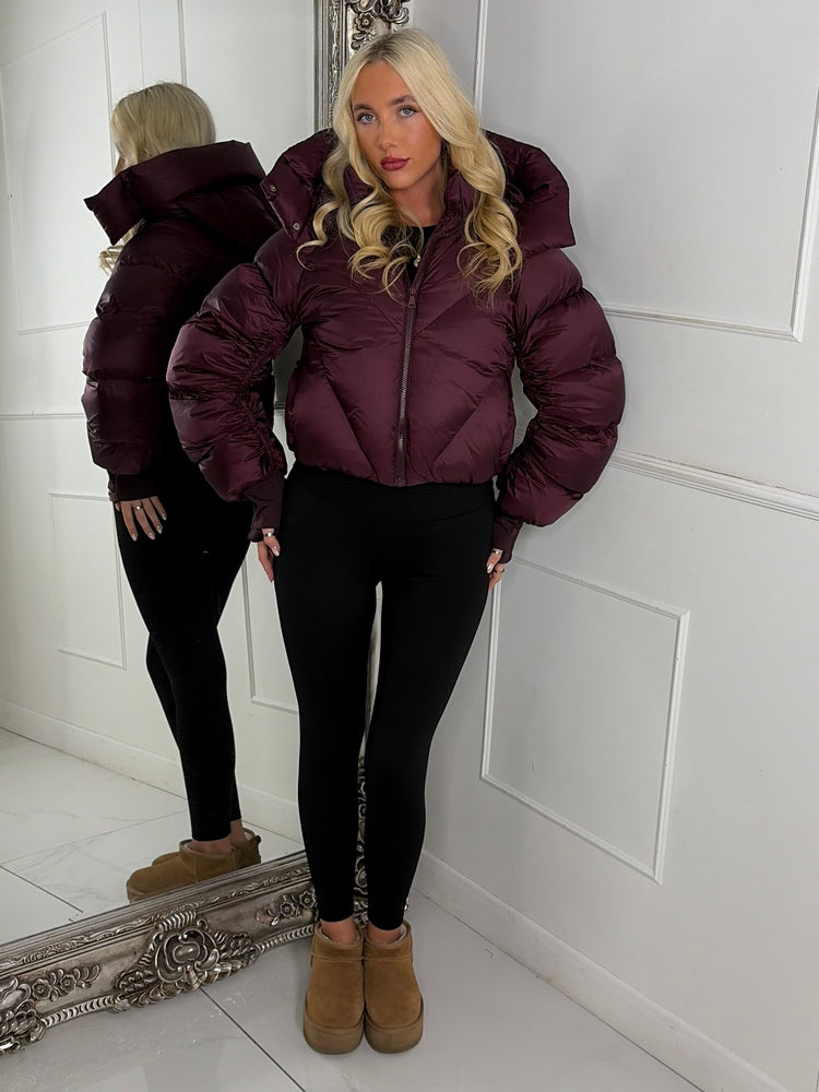Puffer Coat With Detachable Hood - Wine