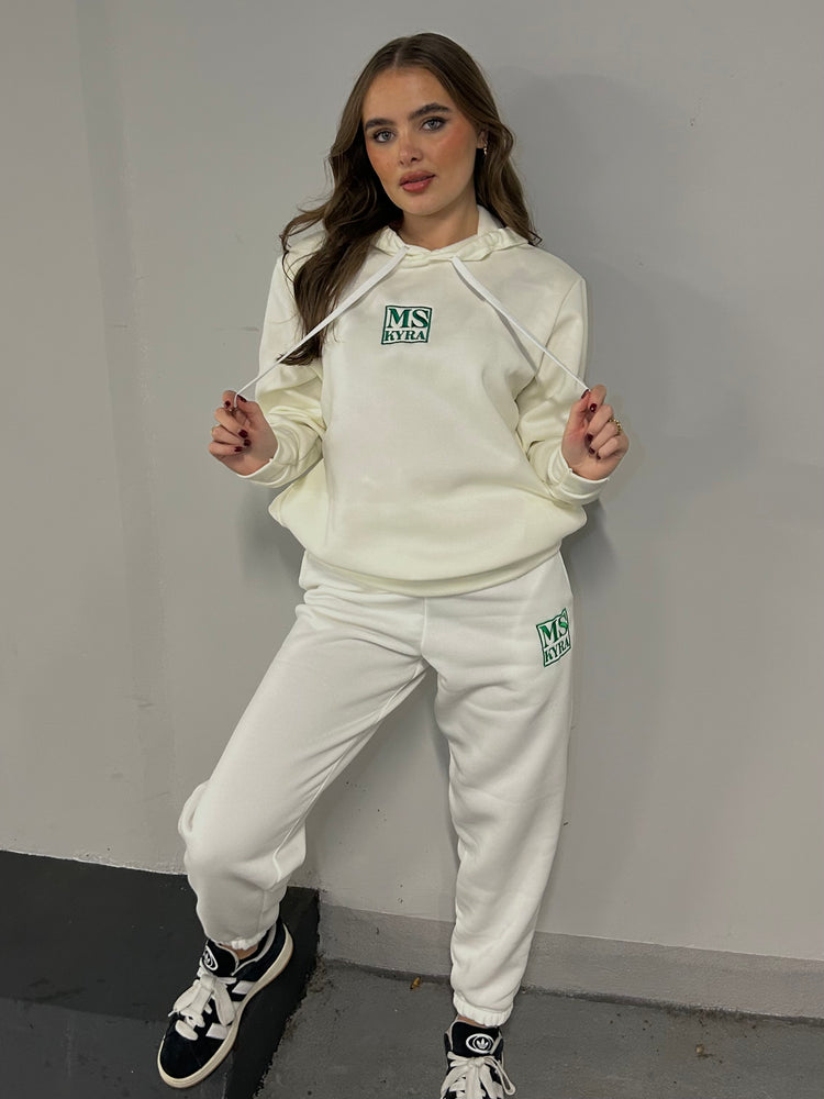 Miskyra Embroidered Hoodie & Jogger Set - Cream