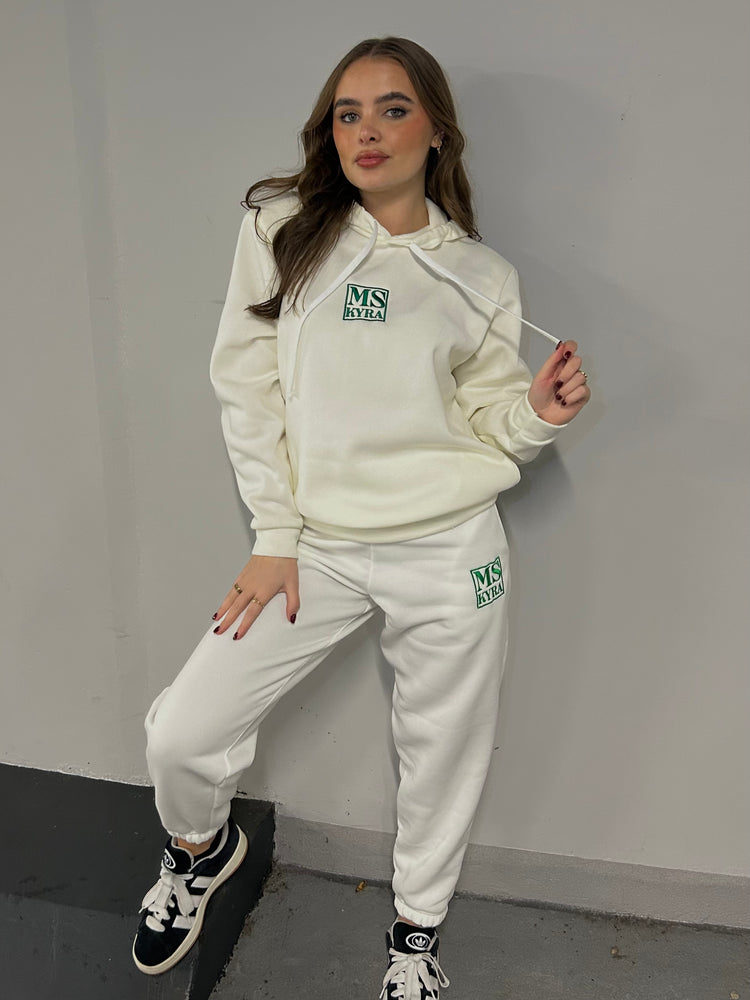 Miskyra Embroidered Hoodie & Jogger Set - Cream