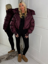 Puffer Coat With Detachable Hood - Wine