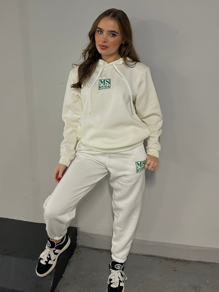 Miskyra Embroidered Hoodie & Jogger Set - Cream