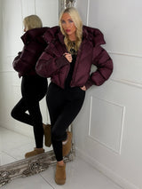 Puffer Coat With Detachable Hood - Wine