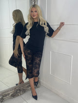 Lace Capri Pants With Knicker Underlay - Black