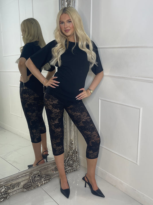 Lace Capri Pants With Knicker Underlay - Black