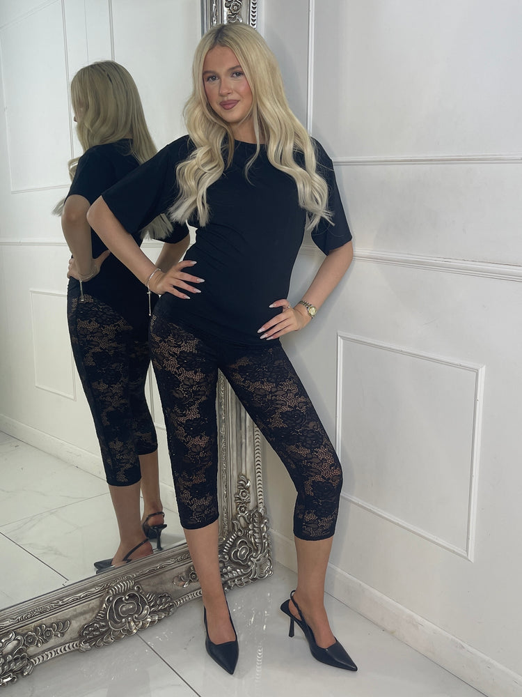 Lace Capri Pants With Knicker Underlay - Black