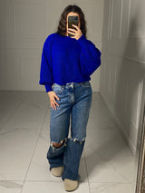 Plain Cropped Knitted Jumper -  Royal Blue