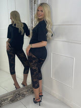 Lace Capri Pants With Knicker Underlay - Black