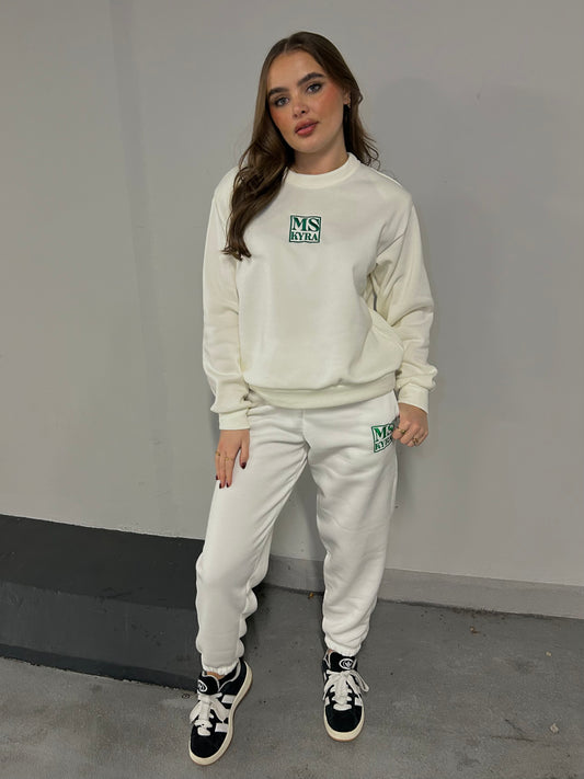 Miskyra Embroidered Sweatshirt & Jogger Set - Cream