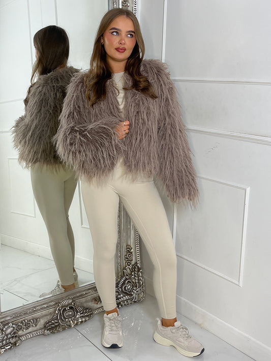 Shaggy Faux Fur Jacket - Brown