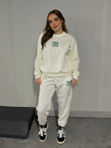 Miskyra Embroidered Sweatshirt & Jogger Set - Cream