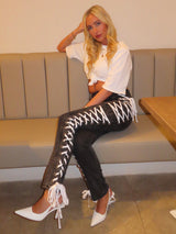 Lace Up Side Jeans - Grey Denim