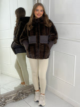 Faux Fur Patch Detail Hooded Jacket - Brown