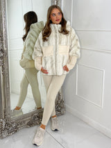 Faux Fur Patch Detail Hooded Jacket - Cream
