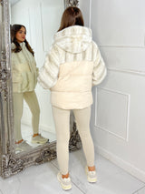 Faux Fur Patch Detail Hooded Jacket - Cream