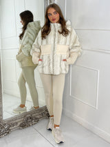 Faux Fur Patch Detail Hooded Jacket - Cream