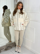 Faux Fur Patch Detail Hooded Jacket - Cream