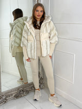 Faux Fur Patch Detail Hooded Jacket - Cream