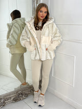 Faux Fur Patch Detail Hooded Jacket - Cream