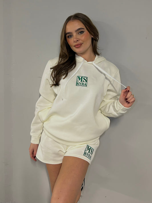 Miskyra Embroidered Hoodie & Shorts Set - Cream