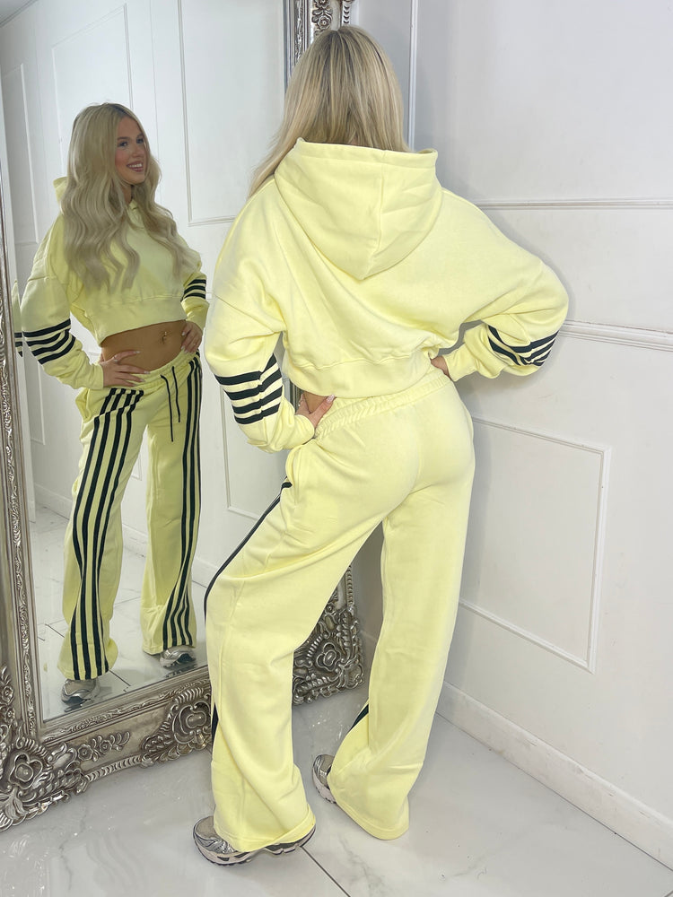 Front Stripe Detail Joggers & Cropped Hoodie Tracksuit - Yellow/Black
